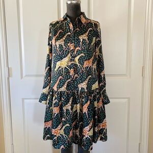 J. Crew Multicolor Giraffe Print Long Sleeve Dress